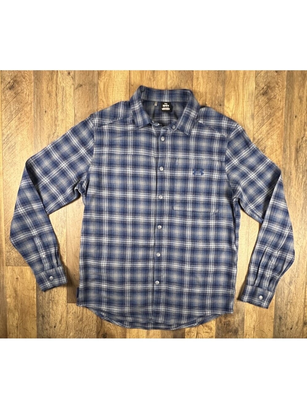 UNDER ARMOUR Mens Tradesman Flex Flannel Snap Front Shirt Size Large Blue Gray
